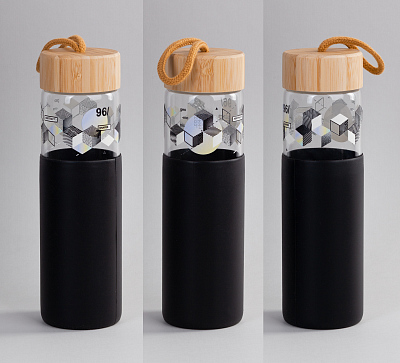 Бутылка для воды "Wellness" в силиконовом чехле, черный