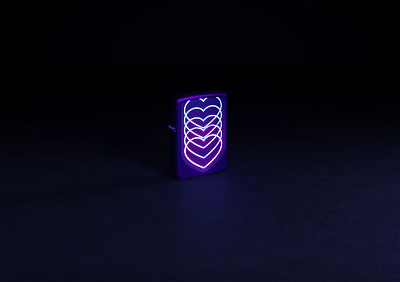 Зажигалка ZIPPO Hearts Design с покрытием Black Light, латунь/сталь, черная, матовая, 38x13x57 мм