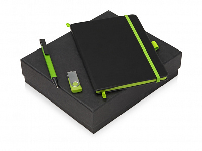 Подарочный набор Q-edge с флешкой, ручкой-подставкой и блокнотом А5 (Черный/зеленый)