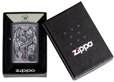 Зажигалка ZIPPO Winged Dragon Cross с покрытием Black Matte, латунь/сталь, чёрная, 38x13x57 мм