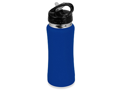 Бутылка спортивная из стали Коста-Рика, 600 мл (Синий/черный/серебристый)