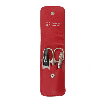 Маникюрный набор YES, 3 пр. Футляр: натуральная кожа, цвет красный