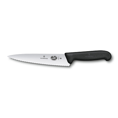 Нож разделочный VICTORINOX Fibrox с волнистым лезвием 19 см, чёрный (Черный)