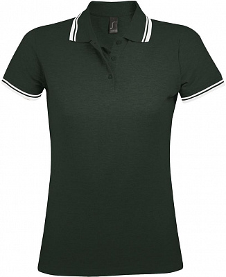 Рубашка поло женская Pasadena Women 200 с контрастной отделкой, черная с зеленым (Зеленый)