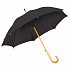 Зонт-трость с деревянной ручкой, полуавтомат; черный; D=103 см, L=90см; 100% полиэстер - Фото 1