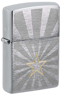 Зажигалка ZIPPO Star Design с покрытием Brushed Chrome, латунь/сталь, серебристая, 36x13x57 мм (Серебристый)