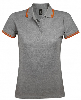 Рубашка поло женская Pasadena Women 200 с контрастной отделкой  c оранжевым (Серый меланж)