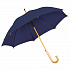 Зонт-трость с деревянной ручкой, полуавтомат; синий; D=103 см, L=90см; 100% полиэстер - Фото 1