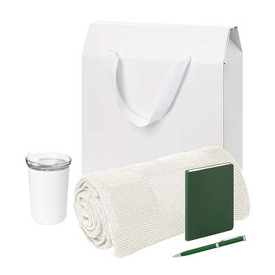 Подарочный набор Welcome Pack Spark mini, зеленый (термокружка, блокнот, ручка, плед, коробка-пакет) (Зеленый, белый)