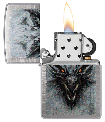Зажигалка ZIPPO Dragon Design с покрытием Linen Weave, латунь/сталь, серебристая, 38x13x57 мм