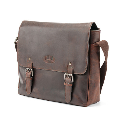 Сумка через плечо KLONDIKE DIGGER «Joe», натуральная кожа в темно-коричневом цвете, 28 x 32 x 8 см