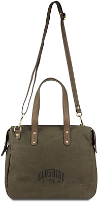 Сумка KLONDIKE DAWSON «Payton», хлопок/натуральная кожа в оливковом цвете, 35,5 x 31 x 11 см