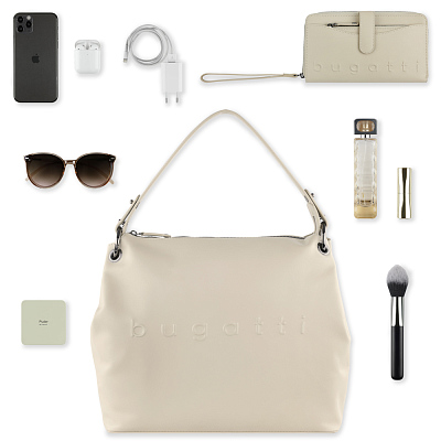 Сумка наплечная женская BUGATTI Daphne, бежевый цвет, воловья кожа/полиэстер, 34х13х30 см