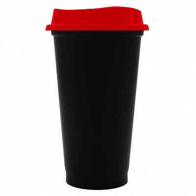 Стакан с крышкой Color Cap Black, черный с красным (Красный)
