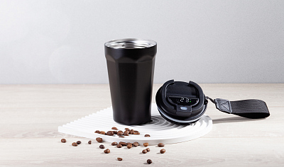 Термостакан "Legend_Вояж" 390 мл с индикацией температуры, покрытие пудра, черный