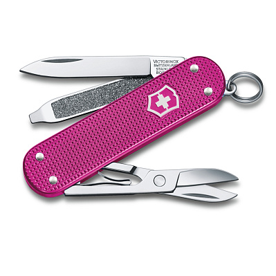 Нож-брелок VICTORINOX Classic SD Alox Colors "Flamingo Party", 58 мм, 5 функций, лиловый (Розовый)