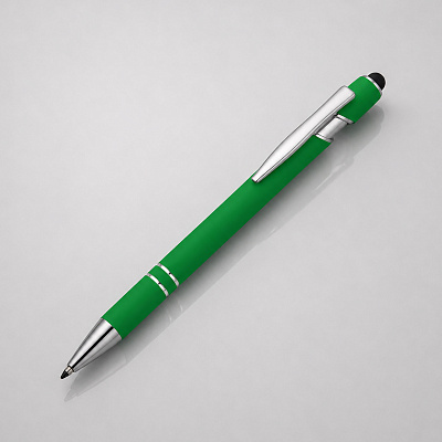 Ручка-стилус металлическая шариковая Sway soft-touch (Зеленый/серебристый)