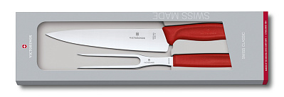 Набор для разделки мяса VICTORINOX Swiss Classic, нож 19 см и вилка 15 см, красная рукоять (Красный)