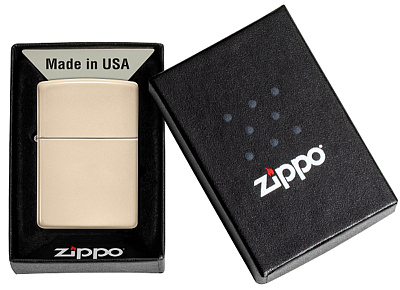 Зажигалка ZIPPO Classic с покрытием Flat Sand, латунь/сталь, бежевая, глянцевая, 38x13x57 мм