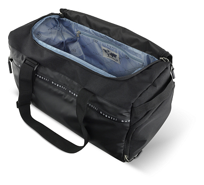 Сумка спортивная BUGATTI Blanc Delight, чёрная, нейлон RPET600D/тарпаулин/полиэстер, 47х23х28 см