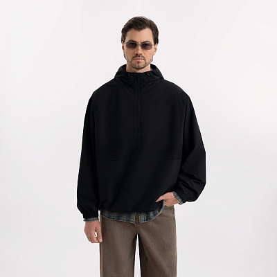 Ветровка (анорак) оверсайз унисекс Риссман (Rissman), черная, размер XS/S (Чёрный)