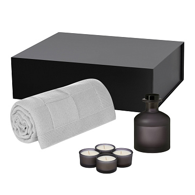 Подарочный набор Сенто (Sento), Селла Софт (Cella Soft), серый (свеча, диффузор, плед) (Серый, черный)