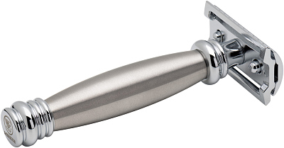 Станок Т-образный для бритья MERKUR 43C, глянцевое хромированное покрытие, прямой срез, закрытый гребень, длинная ручка, лезвие в комплекте (1 шт)