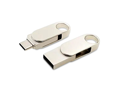 USB 2.0- флешка Uranium на 64 Гб с поворотным механизмом и дополнительным разъемом Type-C (Серебристый)