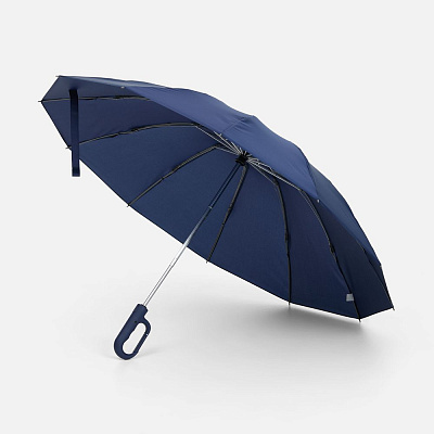 Зонт обратного сложения inLoop с ручкой-карабином, темно-синий (Тёмно-синий)
