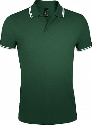 Рубашка поло мужская Pasadena Men 200 с контрастной отделкой, черная с зеленым (Зеленый)