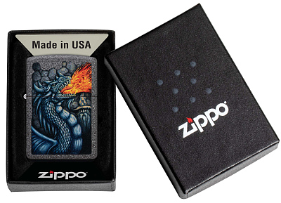 Зажигалка ZIPPO Fiery Dragon с покрытием Iron Stone, латунь/сталь, серая, матовая, 38x13x57 мм
