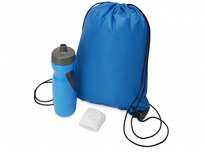Подарочный набор для спорта Flash (Рюкзак- голубой, бутылка- голубой/серый, напульсник- белый)