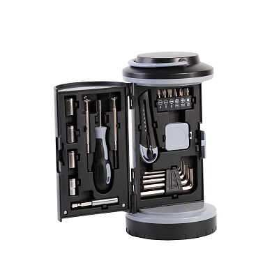 Набор инструментов "Pod" с фонарем, черный с серым