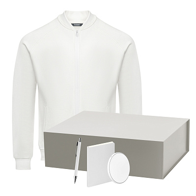 Набор с одеждой TORRES (толстовка, зарядное устройство, блокнот, ручка), белый/серебряный, L (Серебряный, белый)