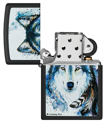 Зажигалка ZIPPO Feed the Good Wolf с покрытием Black Matte, латунь/сталь, черная,матовая,38x13x57 мм