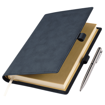 Ежедневник-портфолио Клип (Clip NEO) недатированный в подарочной коробке, синий (в комплекте ручка Sonata BP серебро) (Синий, бежевый)