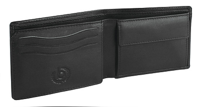 Портмоне BUGATTI Vertice, чёрное, натуральная воловья кожа, 10,5х1,5х8,5 см