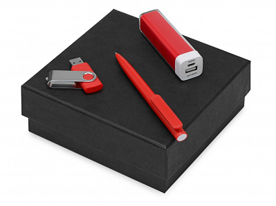 Подарочный набор On-the-go с флешкой, ручкой и зарядным устройством (Красный/белый/серебристый)