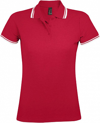 Рубашка поло женская Pasadena Women 200 с контрастной отделкой, красная с белым (Красный)