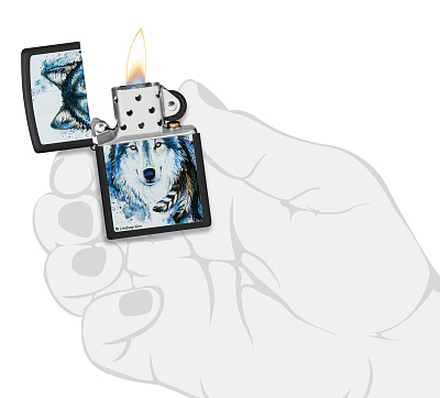 Зажигалка ZIPPO Feed the Good Wolf с покрытием Black Matte, латунь/сталь, черная,матовая,38x13x57 мм