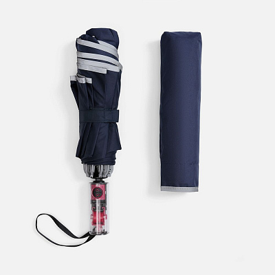 Зонт наоборот складной Futurum со светоотражающим кантом, темно-синий