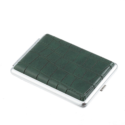 Портсигар S.Quire, нержавеющая сталь, искуственная кожа, бежевый, 7,4х11,5х1,8 см (Зеленый)