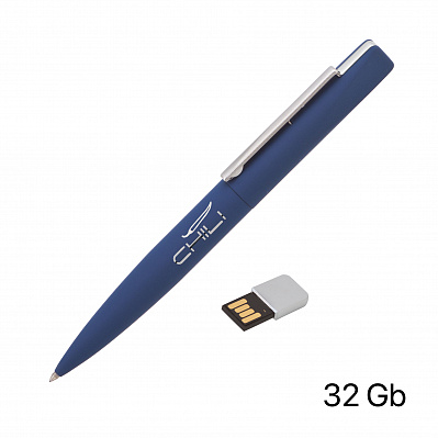 Ручка шариковая "Callisto" с флеш-картой 32Gb, покрытие soft touch  (Темно-синий)