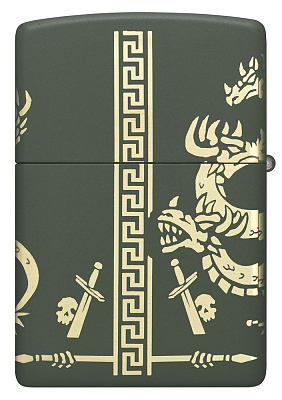 Зажигалка ZIPPO Dragon Design с покрытием Green Matte, латунь/сталь, зеленая, матовая, 38x13x57 мм