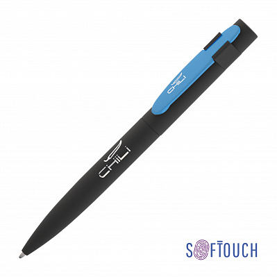 Ручка шариковая "Lip", покрытие soft touch  (Черный с голубым)