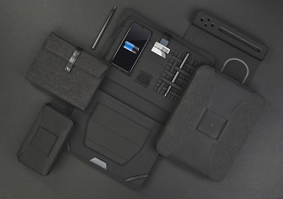 Мобильный офис с беспроводным зарядным устройством 5000 mAh, серый с черным