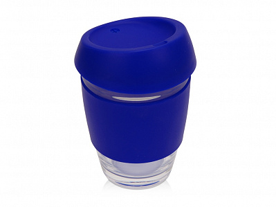 Стеклянный стакан с силиконовой крышкой и манжетой Monday (Прозрачный/синий)