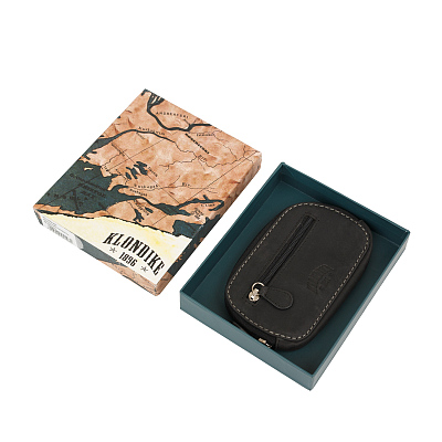 Ключница KLONDIKE Yukon, натуральная кожа в черном цвете, 11,5 х 2 х 7,5 см