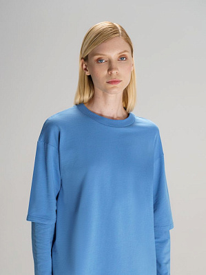 Футболка оверсайз с двойным рукавом Kosmos, черная (Синий)