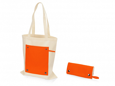 Складная хлопковая сумка для шопинга Gross с карманом, 180 г/м2 (Натуральный/оранжевый)